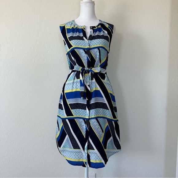 Marcs Geometric Quilt Patchwork Button Down Sleeveless Midi Dress Size 6 - Picture 3 of 12